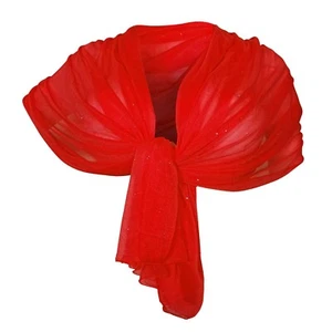 Tinta Unita Glitter SCIARPA Scialle Foulard Donna Coprispalle Cerimonia Rosso - Foto 1 di 2