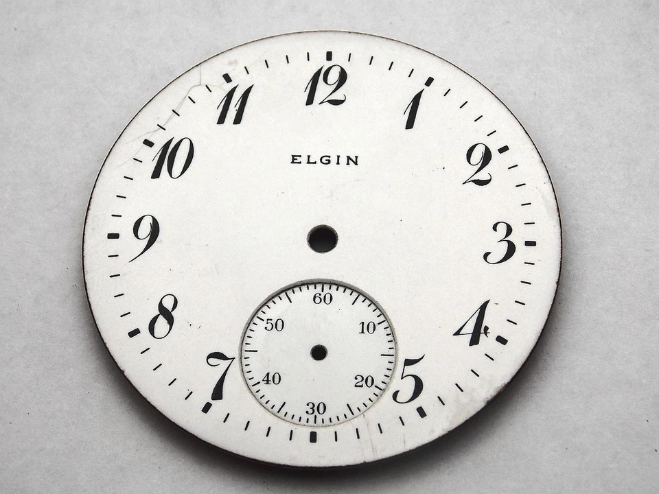 Esfera de reloj Elgin de 42,37 mm para relojes de bolsillo marcadores numéricos blancos vintage NOS Foto 1 de 1