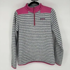 Vineyard Vines Womens Pullover Longsleeve Fleece Shirt, Pink Gray Stripe Medium - Picture 1 of 9