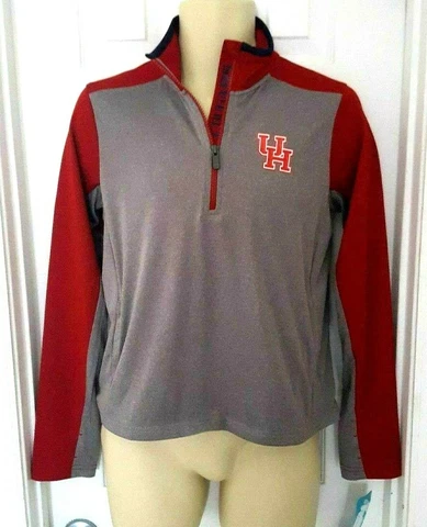 Houston Cougars Youth Jacket Size Large 14/16 Gray Red Waffle Back Pullover New Cover