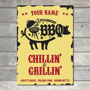 World Famous BBQ Chillin & Grillin Personalised Sign Christmas Metal Plaque Gift - Picture 1 of 4