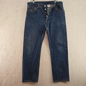 Levis 501xx Mens 34x31 Jeans Vintage Y2K Button Fly Dark Wash Whisker Fade - Picture 1 of 11