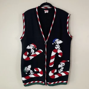 SNOOPY & FRIENDS Vintage Novelty Christmas Sweater Vest Med Made In USA Peanuts - Picture 1 of 8