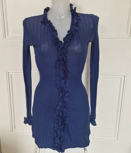 Anne Fontaine Lavender blue long-line Ruffled Ribbed Cardigan Size 40 - Picture 1 of 5