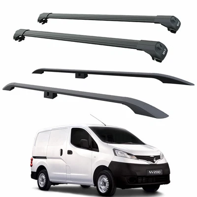 For Nissan E NV200 Roof Side Rails and Roof Racks Cross Bars Alu Black - Image 1 of 4