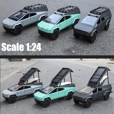 1:24 Camping RV Pickup Camper Model Car Alloy with Sound&Lights Box for Tesla  - Image 1 of 4