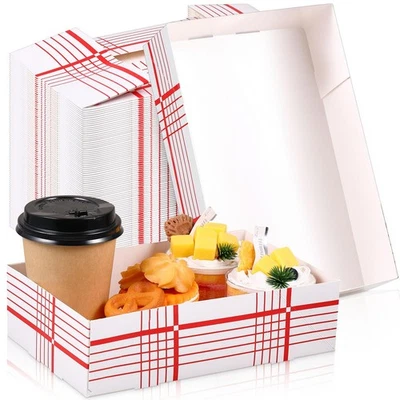 150 Pcs Paperboard Kraft Food Trays Disposable Red Checkered 4 Corner Pop up ... - Image 1 of 4