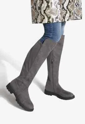 NUEVAS Botas Para Mujer Demi Hasta la Rodilla Montar Gruesas Suela Gris Talla 11 Foto 1 de 4