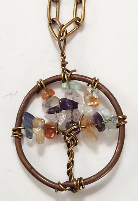 Collar Colgante Árbol de la Vida Piedras Preciosas Artesanales De Colección Tono Cobre/Latón Familia Foto 1 de 4
