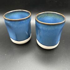 Starbucks Coffee Tea Cup Mug Set of 2 No Handle Indent Pinched 2008 Blue White