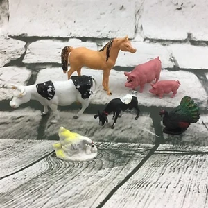 Vintage Farm Animals Livestock Plastic Figures Horse Cow Pig Peacock Chickens - Picture 1 of 5