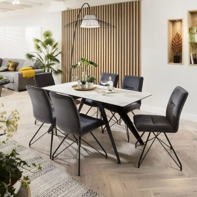 Quatropi Rectangular Ceramic Dining Table Table 6 Seater Set - White Marble Effe - Image 1 of 4