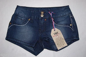 Girls YMI Jean Shorts DARK BLUE DENIM Low Rise DISTRESSED Size 7 - Picture 1 of 2
