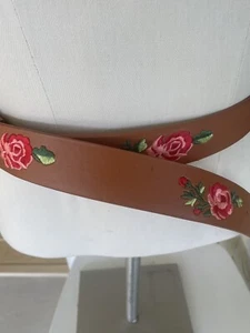 Plus Size Belt Brown with Embroidered Roses  47 Inches by Illuma New with Tag - Picture 1 of 11