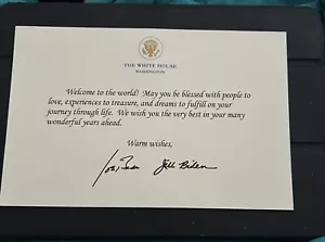 BIDEN CASA BLANCA NACIMIENTO DEL BEBÉ TARJETA DE BIENVENIDA DEMÓCRATA FIRMADA JOE GOLD EAGLE Exc - Imagen 1 de 16