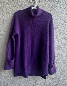 Suéter halógeno para mujer 100 % cachemir cuello alto púrpura manga larga talla S #352 - Imagen 1 de 5