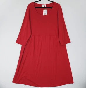 Abito Ulla Popken donna 16 rosso linea A manica 3/4 cotone biologico midi NUOVO - Foto 1 di 13