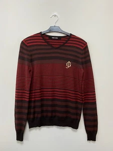 Vintage! GUESS Men's Burgundy Striped Wool Crew Neck Jumper Size S - Picture 1 of 5