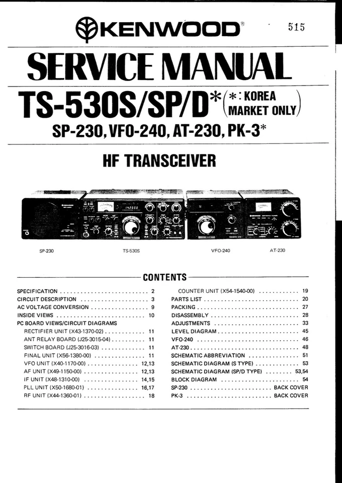 Servizio Manuale di Istruzioni per Kenwood TS-530, SP-230, VFO-240, AT-230, PK-3 - Immagine 1 di 1