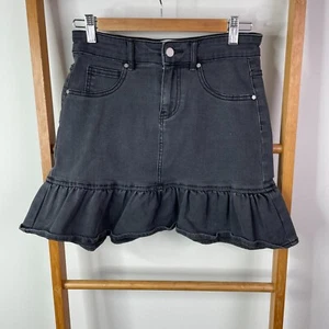 Seed Heritage Mini Skirt Womens 8 Black Denim Ruffle Hem Pockets Unlined Casual - Picture 1 of 8