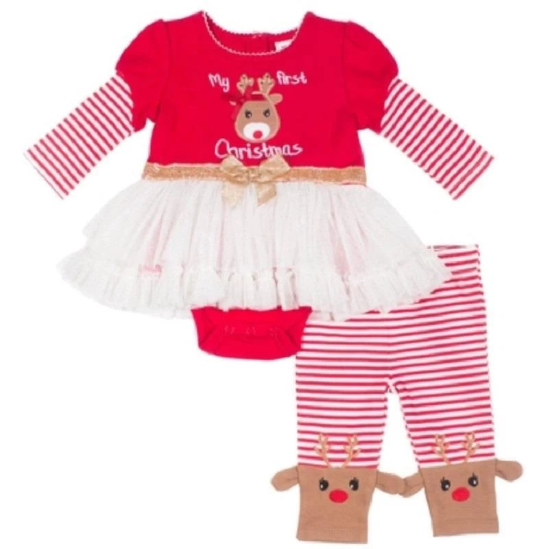 Bebé Niñas "Mi Primera Navidad" Reno Tutú Creeper y Leggings 0/3 3/6 6/9 meses Foto 1 de 1