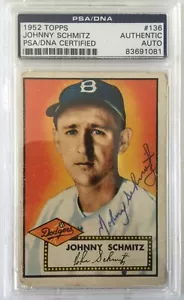 1952 Topps #136 Johnny Schmitz signiert PSA authentisch - Bild 1 von 2
