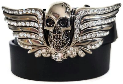 WASHED UP HOLLYWOOD #018SV 1½” SILVER PLATE CRYSTAL SKULL HEAD BELT BUCKLE NWT - Image 1 of 4