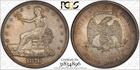 1876-P Trade Dollar $1 Type II/II PCGS XF Details Type 2 obv, Type 2 rev Cover