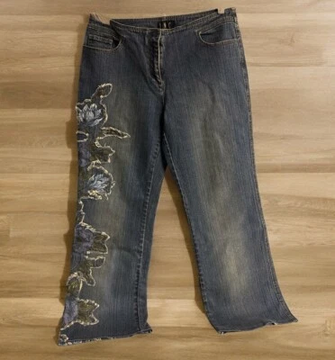 Vtg Y2K INC International Concepts Denim Floral Embellished Jeans Sz 10 Relaxed - Image 1 of 4