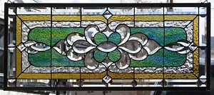 Stained Glass Transom window HANGING PANEL 35 3/4 X 16 incl hooks - Picture 1 of 5