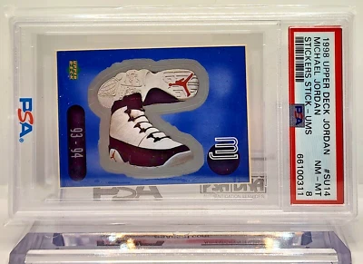 Air Jordan 9's Sticker 1998 Upper Deck  Stick-Ums #SU14 Michael Jordan HOF PSA 8 - Image 1 of 2