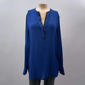 Vince. Designer Top Women 10 Cobalt Blue 100% Silk Popover Blouse Long Sleeve - Picture 1 of 10