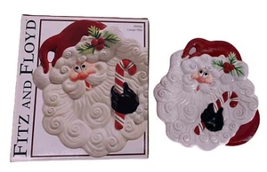 2003 Fitz Floyd Holiday Essentials Christmas Canape Plate Santa With Candy Cane - Picture 1 of 12