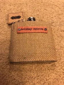 NEW MUD-PIE BURLAP “HOLIDAY SPIRITS” FLASK STAINLESS STEEL 6 OZ - Bild 1 von 5