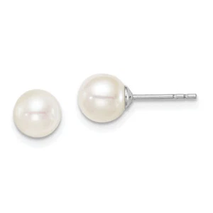925 Sterling Silver 6mm White Round Freshwater Cultured Pearl Stud Earrings - Picture 1 of 4