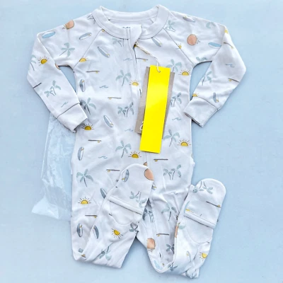 NWT Goumi Kids Surfs Up Footie SZ 9-12 mo Baby Zipper Jumpsuit Beach Bamboo - Image 1 of 3