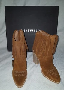 New Nightwalker Boots Brown Suede Fringe Western 37 Cowboy Ankle Bootie - Picture 1 of 6