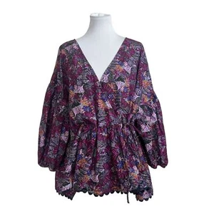 Kika Vargas X Target Women's Purple Floral Scallop Edge Wrap Top Plus Size 3X - Picture 1 of 7