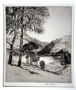 Acquaforte Lake District Thirlmere e Helvellyn Drypoint di Reginald Herbert verde - Foto 1 di 6