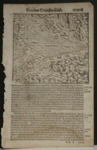 LAKE GENEVA SWITZERLAND 1578 MÜNSTER UNUSUAL ANTIQUE WOODCUT MAP GERMAN EDITION