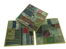 Set Of 3 Indian Throw Pillow Cases Cotton Green Embroidered Patchwork Cover 16 