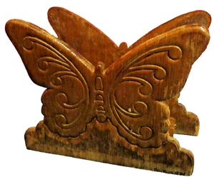 Wood Carved Butterfly Napkin Holder 6" W x 5" T x 2 3/4" D Very Good Condition - Picture 1 of 3
