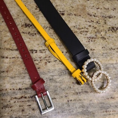 Lote de 3 Cinturones de Cuero Eddie Bauer Fasolo Imitación Perla Hebilla Talla XL Rojo Amarillo Foto 1 de 4