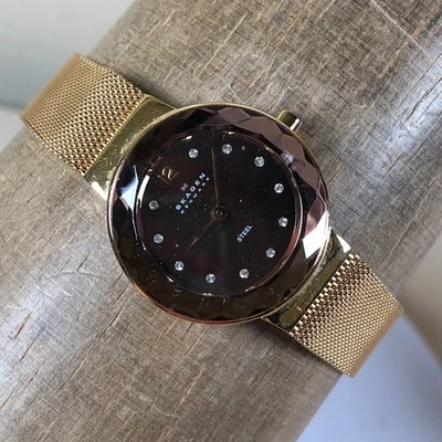 Skagen Leonora Women 456SRR1 Dress Diamond Accent Gold Tone Quartz 25mm Watch 7" Foto 1 de 4