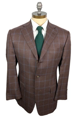 SAMUELSOHN Sport Coat Sz 40R Loro Piana Camelhair Linen Silk Brown Blue Check - Image 1 of 4
