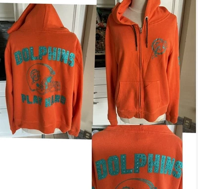 Victoria's Secret Pink Miami Dolphins NFL Orange  Hoodie Jacket Rhinestone Bling - Image 1 of 4