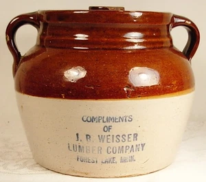 J B WEISSER LUMBER COMPANY FOREST LAKE MINNESOTA ADVERTISING BEAN POT - Picture 1 of 8
