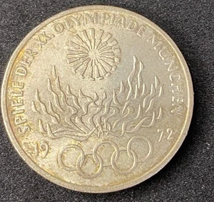 1972 J Germany 10 Mark 0.6250 Silver ASW 0.3115 Oz Olympic Flame Free Shipping - Picture 1 of 2