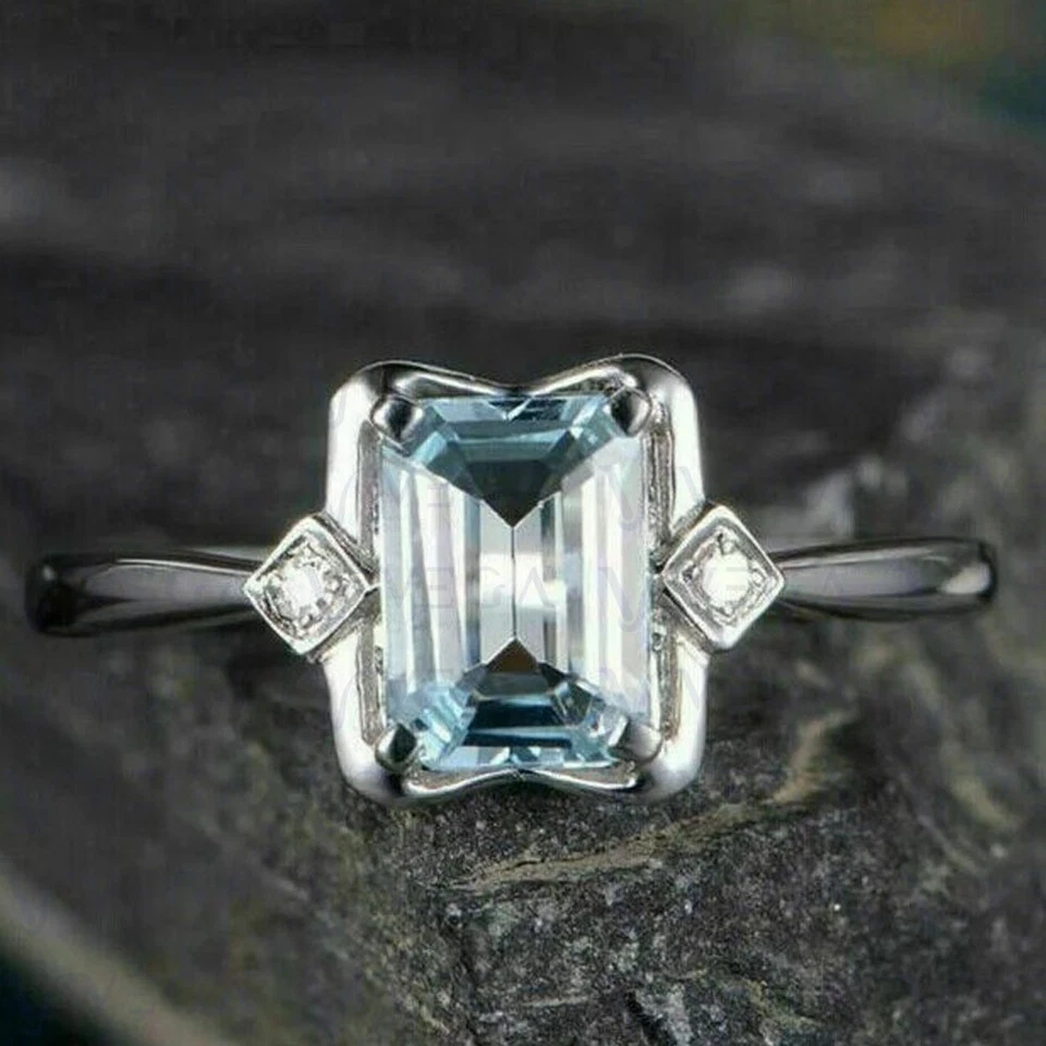 4.10Ct Emerald Natural Aquamarine Diamond Three Stone Ring 950PT Platinum Plated - Image 1 of 4