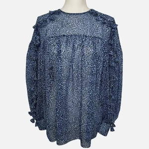 Sachin + Babi Blue Leopard Print Long Sleeve Blouse with Tassels Size XS Sheer - Picture 1 of 11